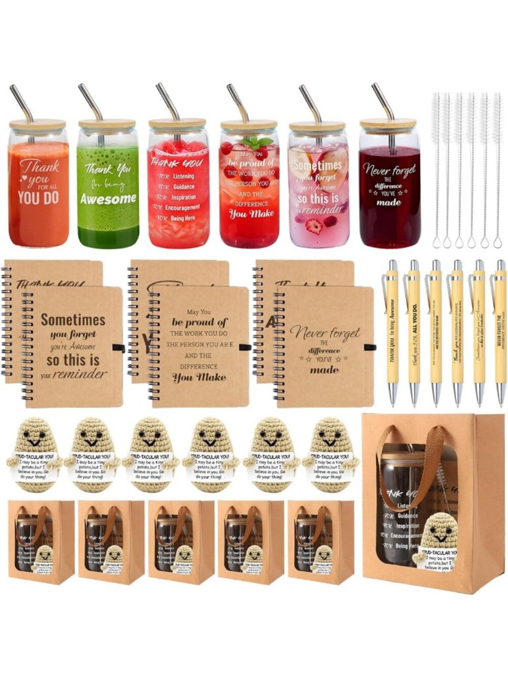 Employee Appreciation Gift Set - 84 Pcs with Glass Cups, Notebooks, Bags & Pens